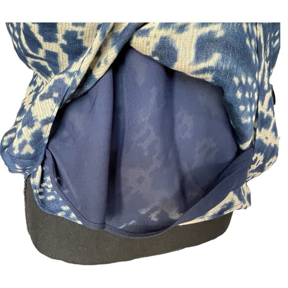 LAUREN RALPH LAUREN Silk & Linen Side Zip Wrap Top Blue & Cream Women’s 14 NEW - Picture 6 of 10